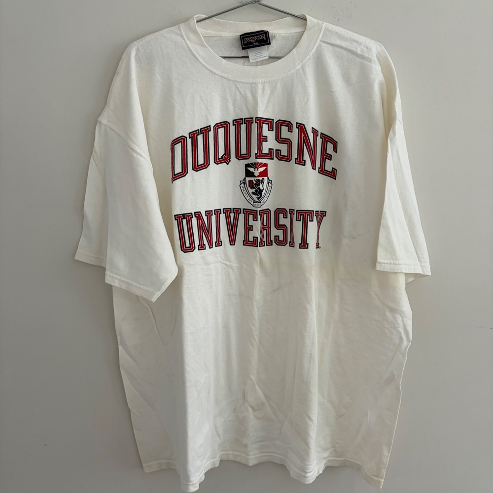 Jansport Duquesne University T Shirt Mens XXL White Vintage College Graphic Tee